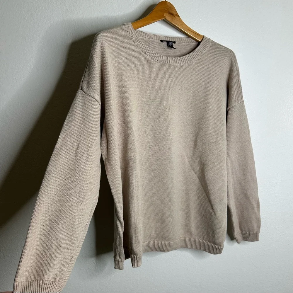 Eileen Fisher Organic Cotton Linen Tan Neutral Knit Pullover Sweater
